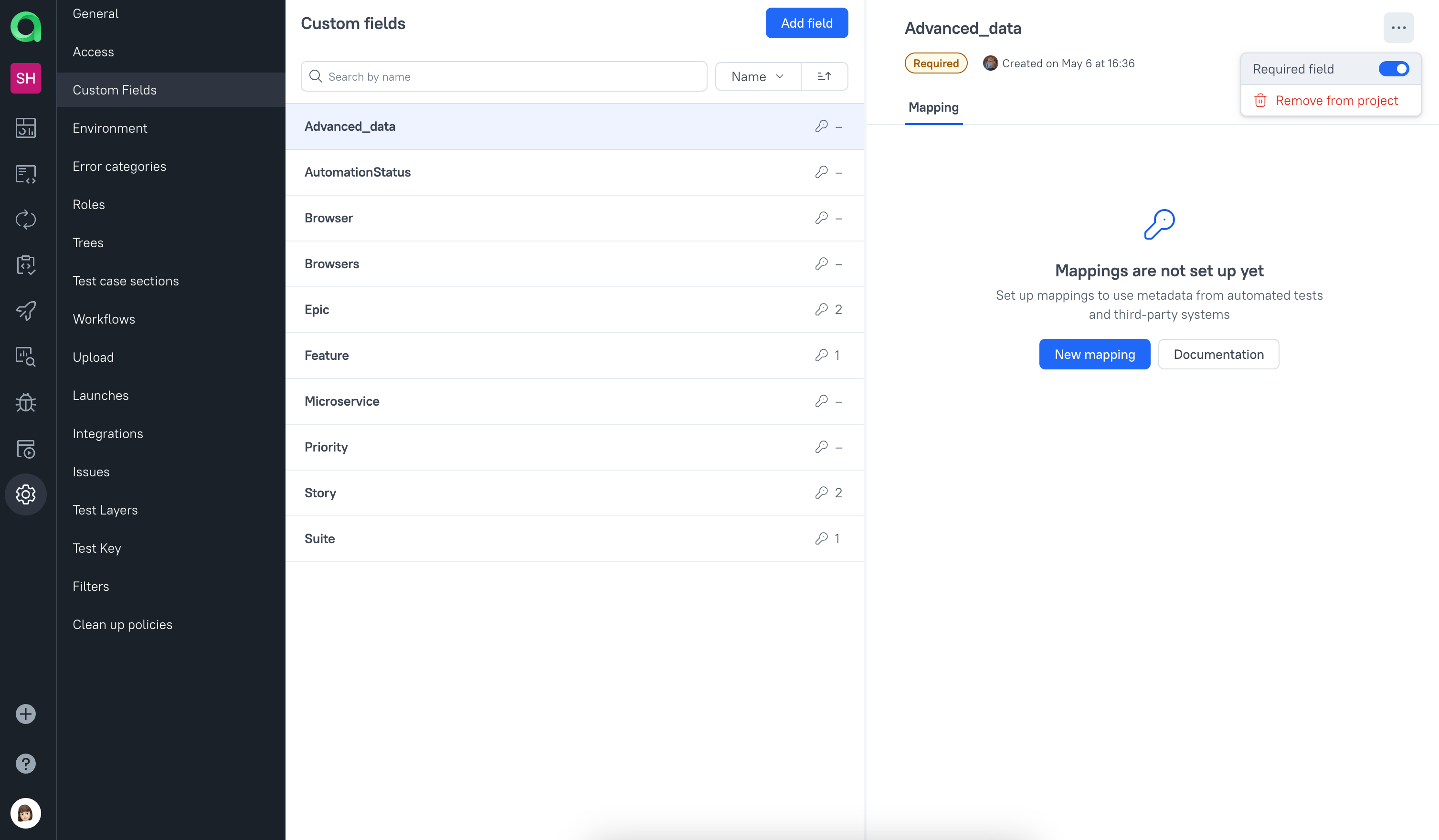 Setting field as required from project settings